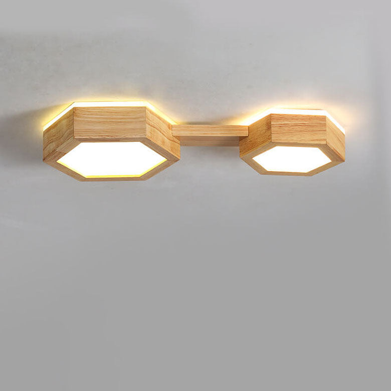 モダンでシンプルな木製六角形幾何学LEDフラッシュマウントシーリングライト