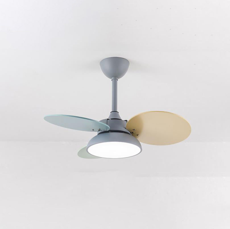 Simple Colorful Round Fan Leaf Kids Downrods Ceiling Fan Light
