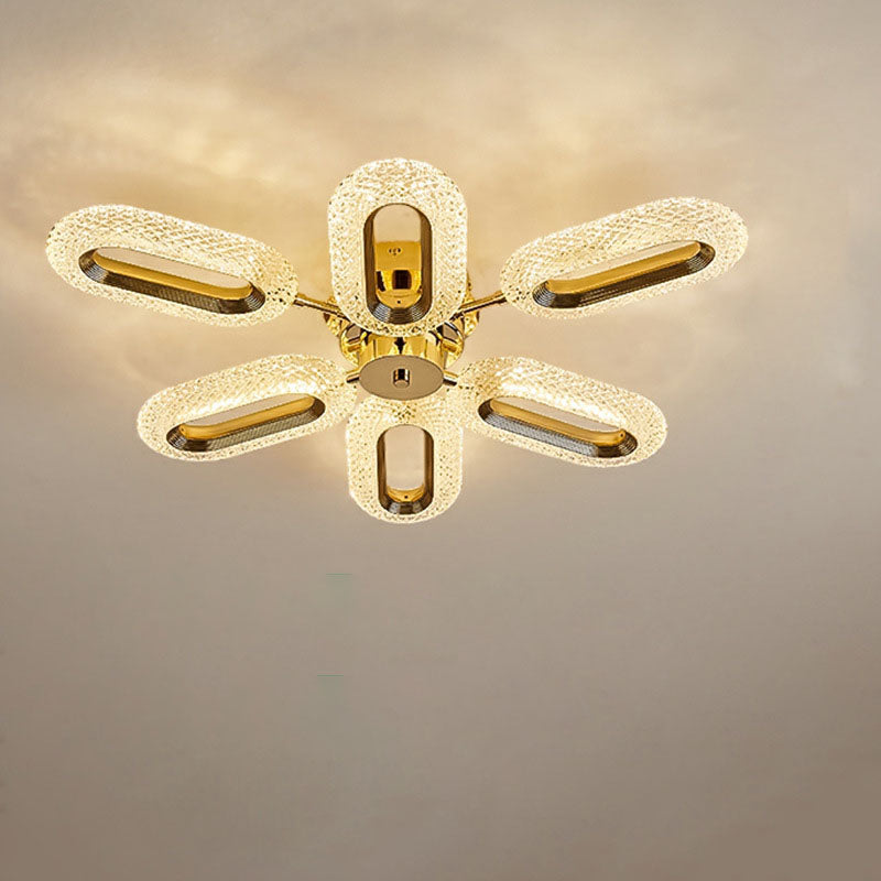 Modern Luxury Oval Iron Zinc Alloy Acrylic LED Semi-Flush Mount Ceiling Light For Living Room