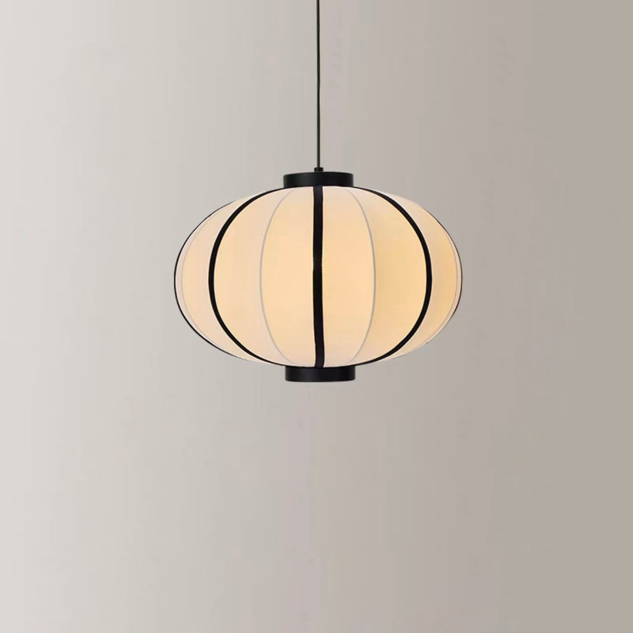 Traditional Chinese Fabric Lantern Iron Frame 1-Light Pendant Light For Living Room