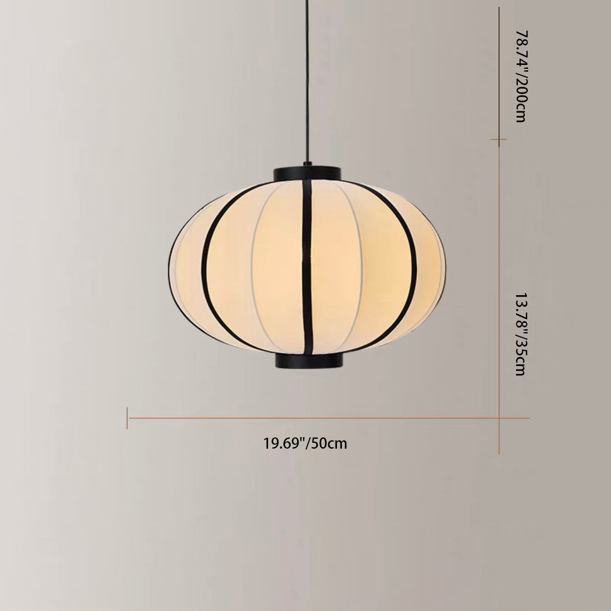 Traditional Chinese Fabric Lantern Iron Frame 1-Light Pendant Light For Living Room