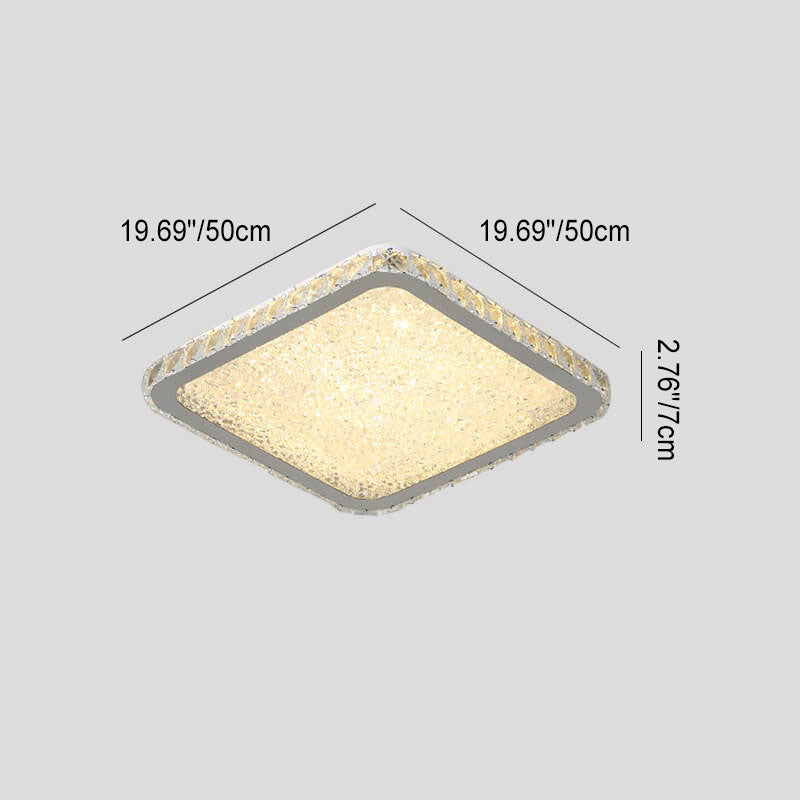 Modern Light Luxury Crystal Square Round Stainless Steel LED Flush Mount Ceiling Light