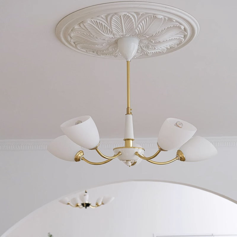 Contemporary Vintage Cream Branch Flower Brass Glass 3/5/8 Light Chandelier For Living Room