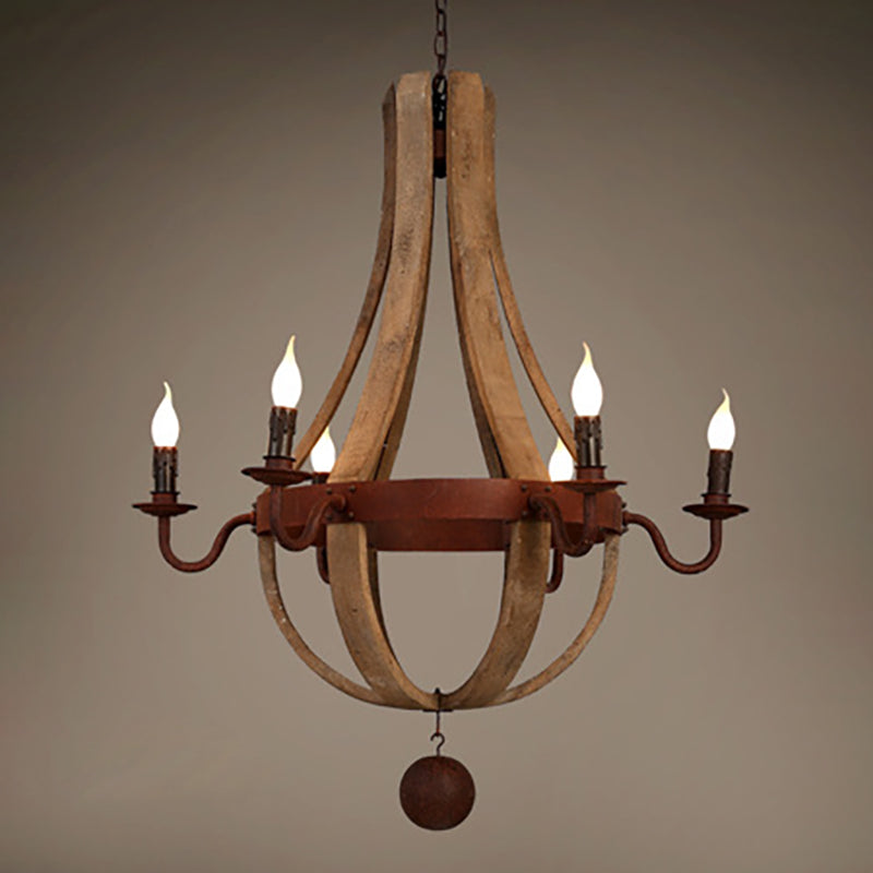 Traditional Rustic Round Branch Candle Holder Wooden Iron 5/6/8 Light Chandelier For Living Room