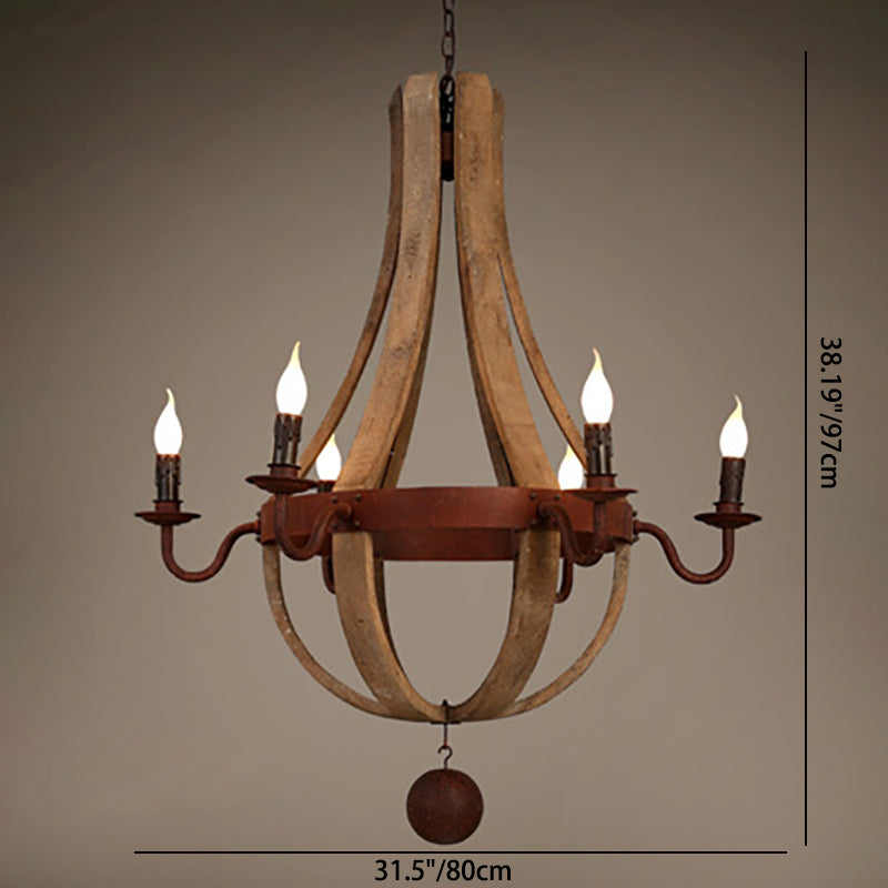 Traditional Rustic Round Branch Candle Holder Wooden Iron 5/6/8 Light Chandelier For Living Room