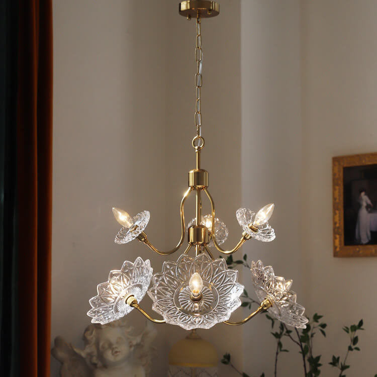 French Vintage Flower Butterfly Glass 4/6 Light Chandelier