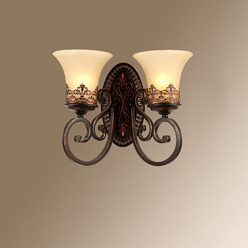 Traditional Vintage Round Glass Iron 1/2 Light Wall Sconce Lamp For Bedroom