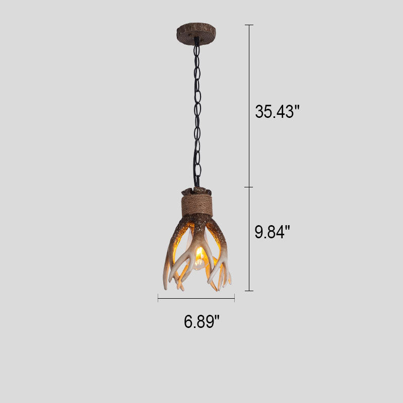 مصباح معلق عتيق من الراتنج الصناعي على شكل قرن الغزال، زجاجي، مزود بمصباح واحد
