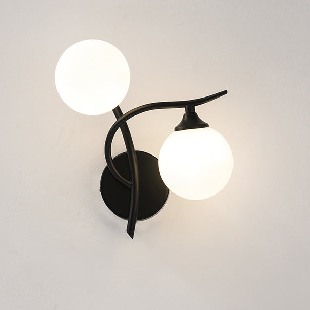 Contemporary Simplicity Iron Curved Line Spherical Glass Shade 2-Light Wall Sconce Lamp For Bedroom