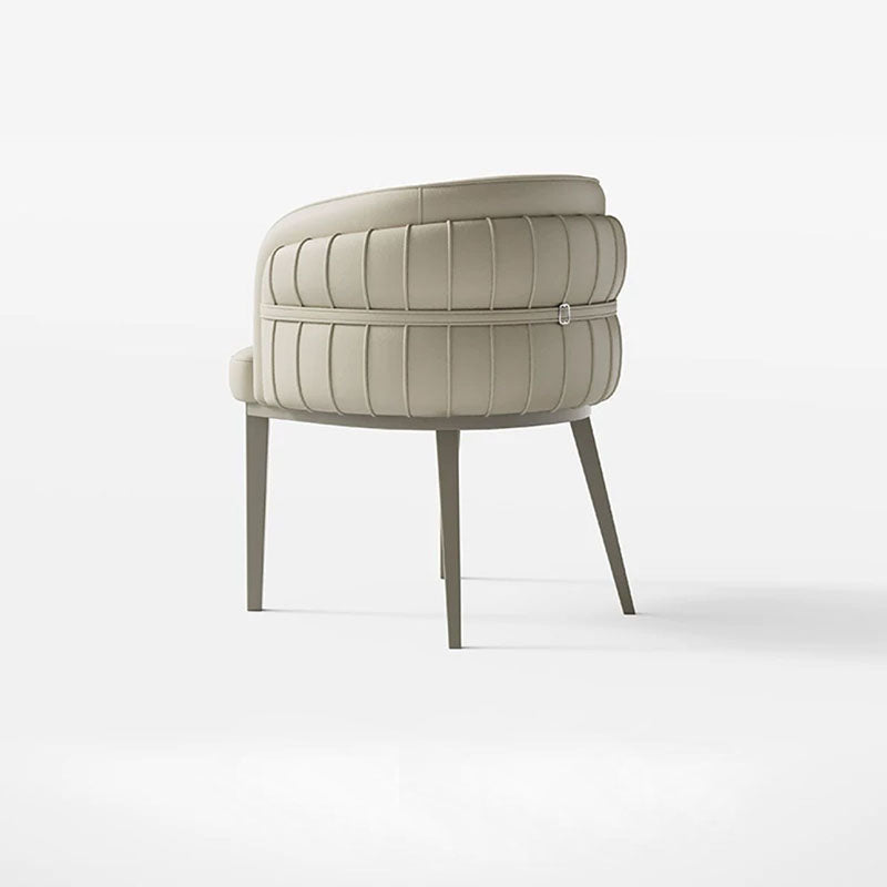 Modern Luxury Round Upholstered Faux Leather Carbon Steel Dining Chair Curved Backrest For Dining Room