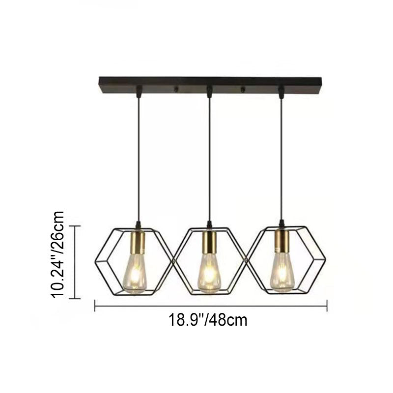 Industrial Vintage Geometric Frame Iron 3/5 Light Island Light Chandelier