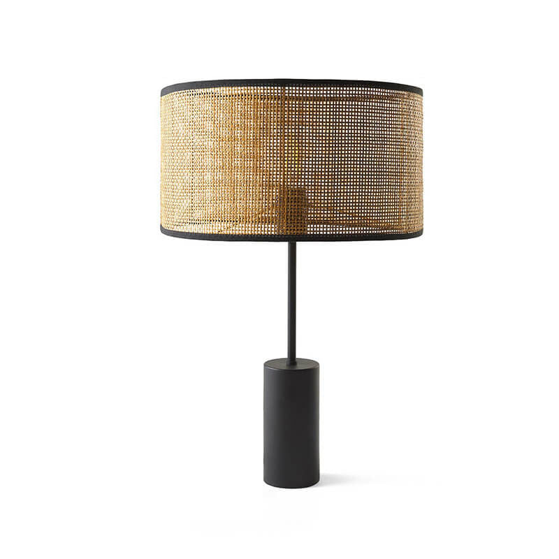 Traditional Rustic Rattan Weaving Cylinder 1-Light Table Lamp For Home Office
