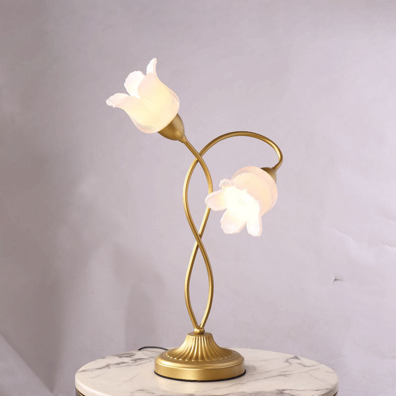 Modern Art Deco Floral Iron Glass 2-Light Table Lamp For Living Room