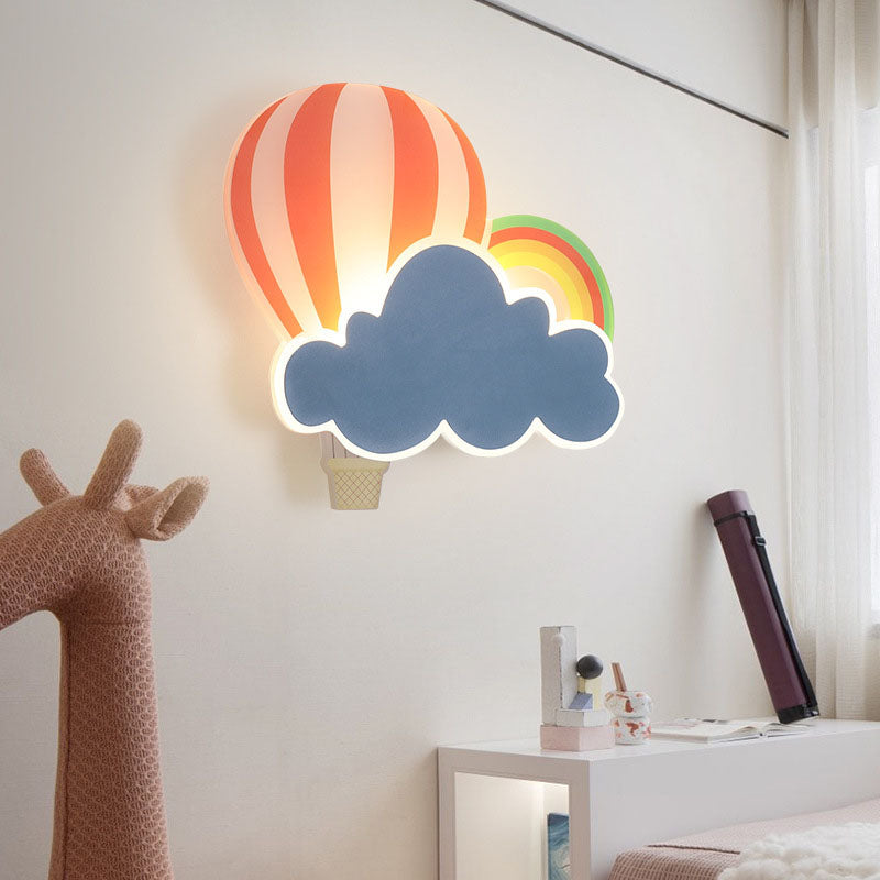 Contemporary Creative Kids Hot Air Balloon Clouds Iron Acrylic LED Wall Sconce Lamp For Bedroom
