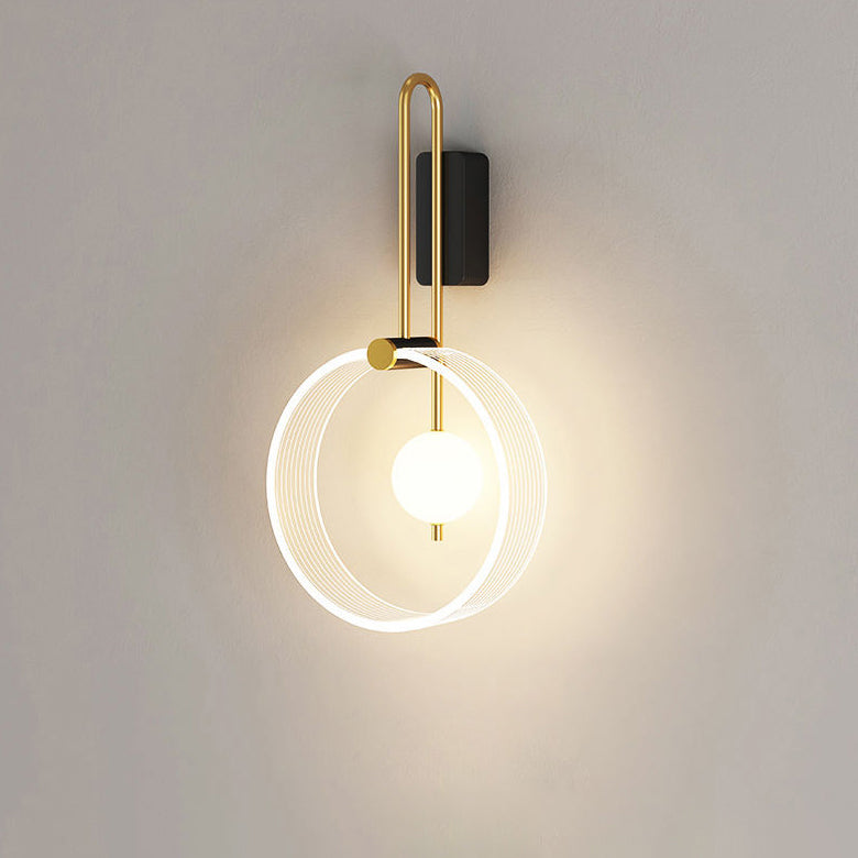 Modern Minimalist Iron Acrylic Round Ring LED Wall Sconce Lamp For Bedside