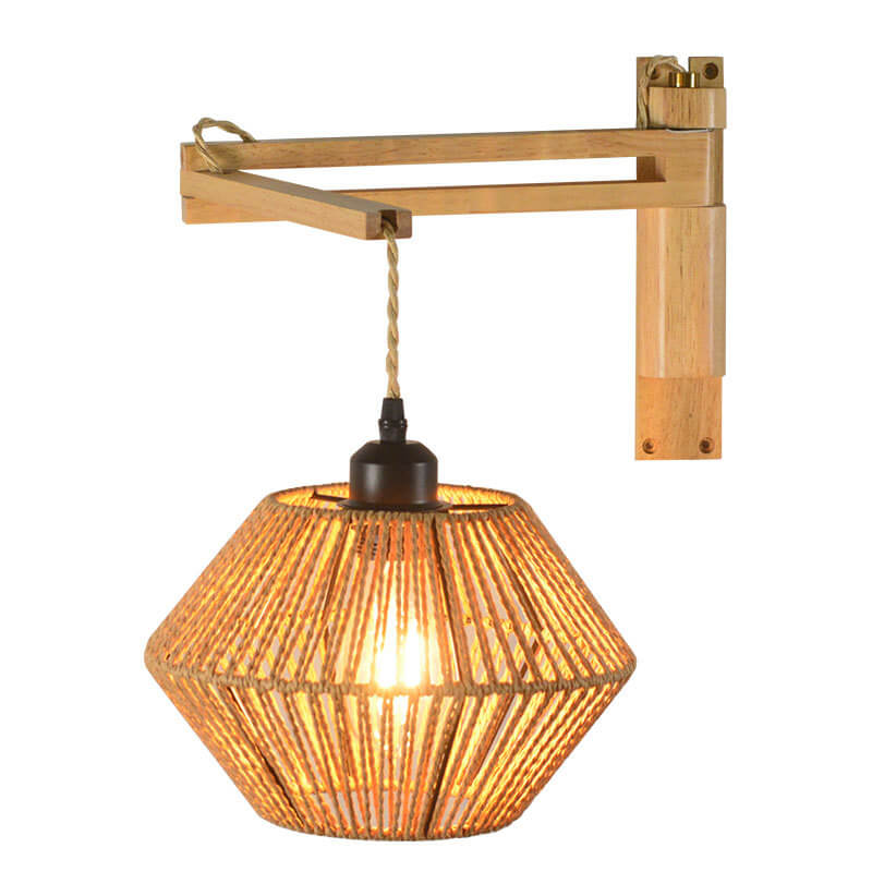 Vintage Simple Rope Weaving Lantern Cage Wood 1-Light Wall Sconce Lamp