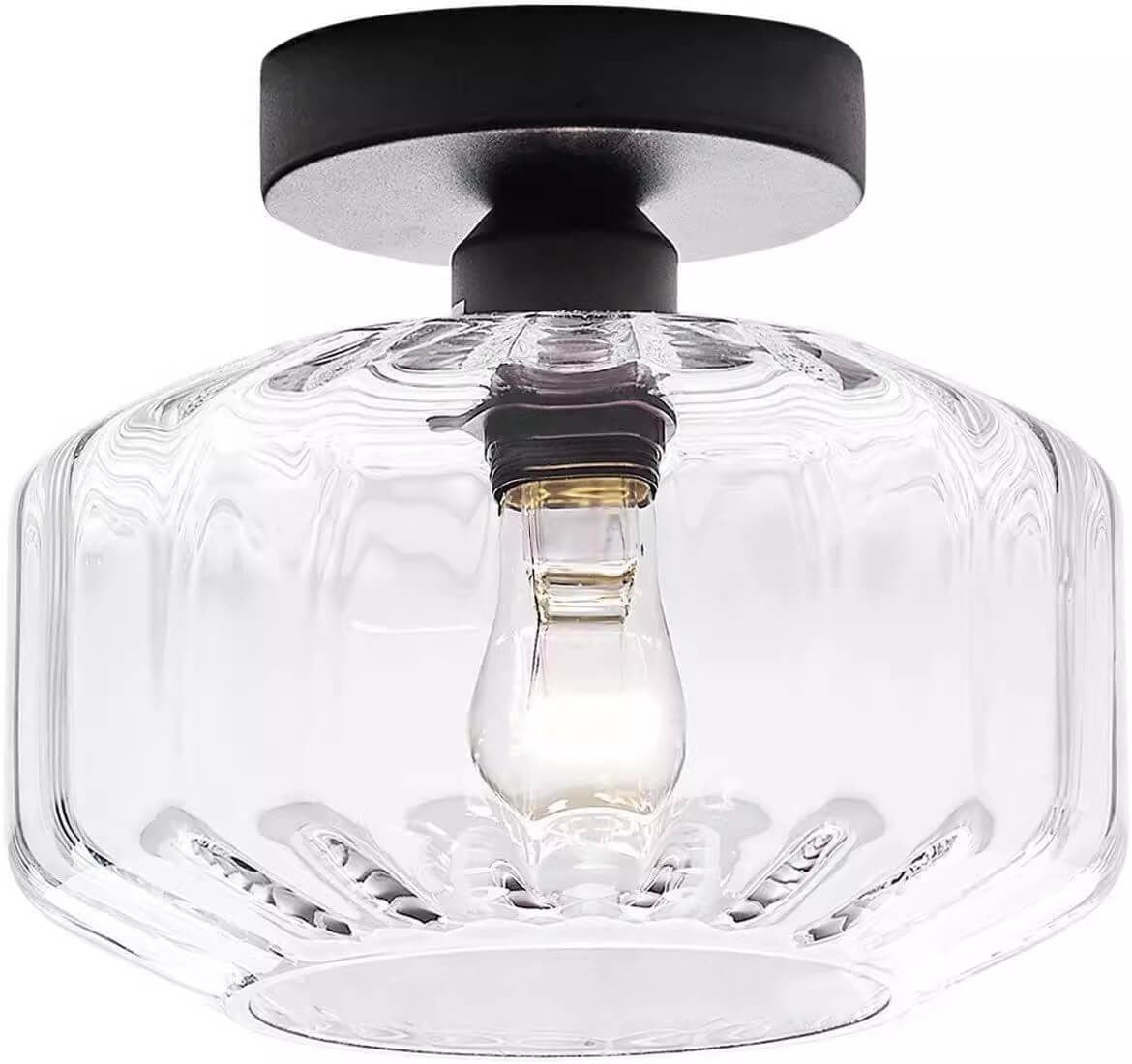 Modern Simplicity Glass 1-Light Semi-Flush Mount Ceiling Light For Bedroom