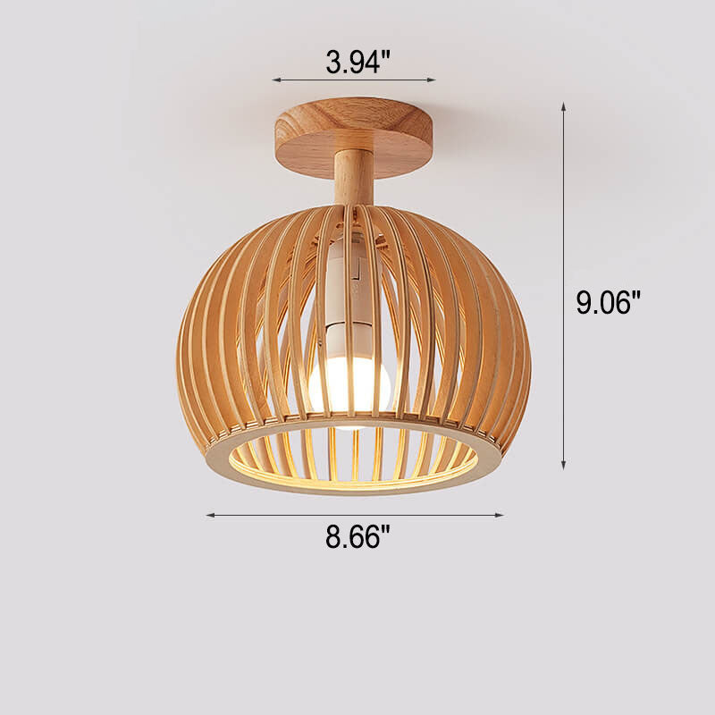 Nordic Wood Geometric Round 1-Light Semi-Flush Mount Ceiling Light