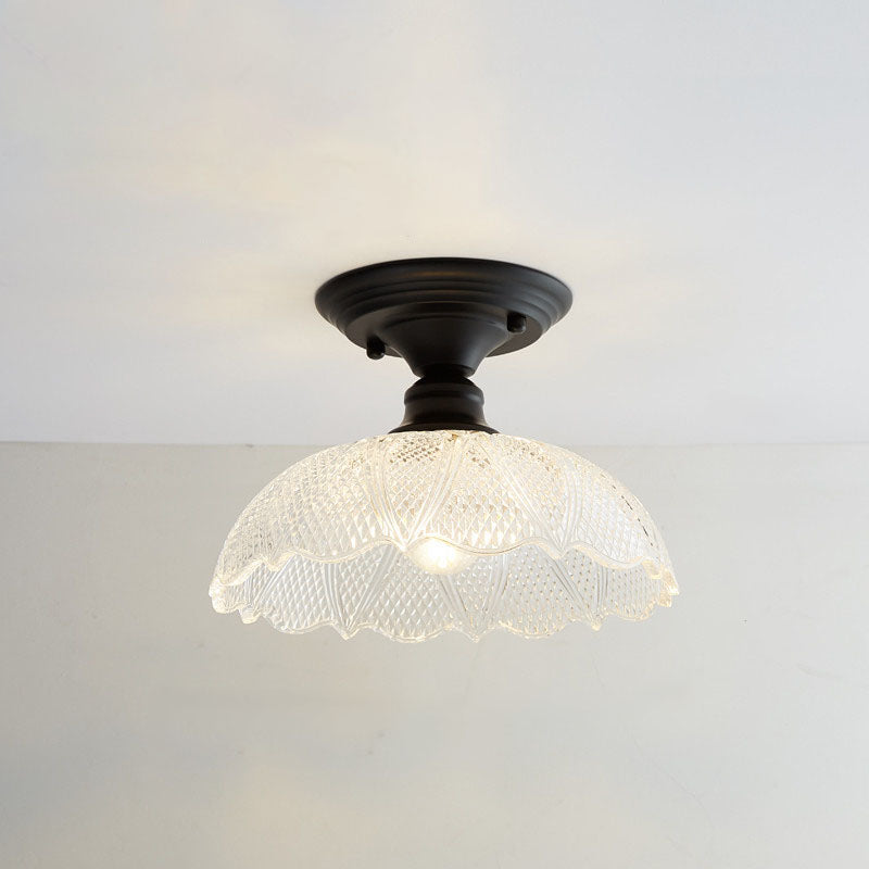 Nordic Vintage Glass Floral Round Geometry 1-Light Semi-Flush Mount Ceiling Light