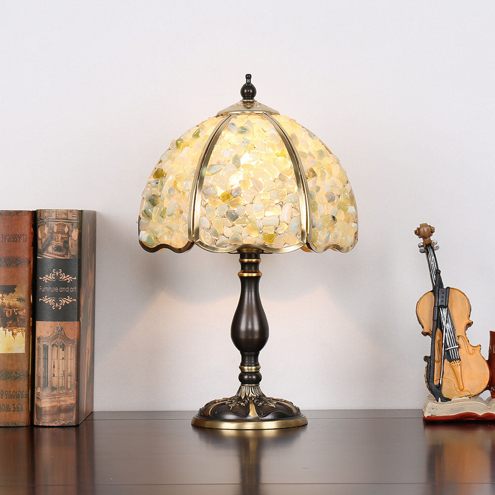 Contemporary Creative Colored Crystal Copper Flower 1-Light Table Lamp For Bedroom