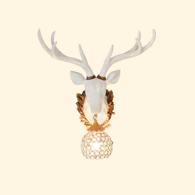 European Retro Deer Head Resin 1-Light Wall Sconce Lamp