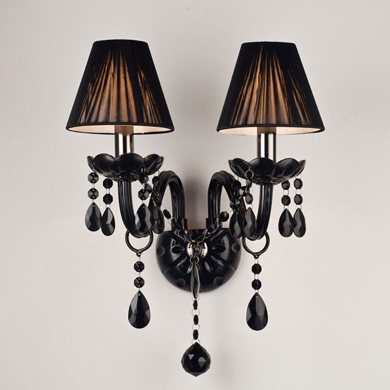 Traditional European Round Table Petal Shaped Crystal Glass 1/2 Light Wall Sconce Lamp For Living Room