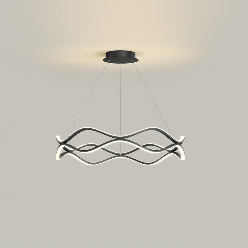 Contemporary Nordic Iron Aluminum Silica Round Wave LED Chandelier For Dining Room