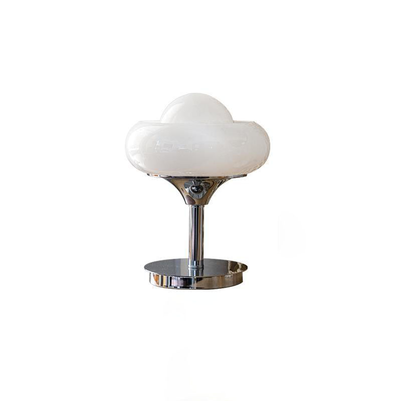 Contemporary Simplicity Silver Finish Frame Custard Tart Glass Shade 1-Light Table Lamp For Study