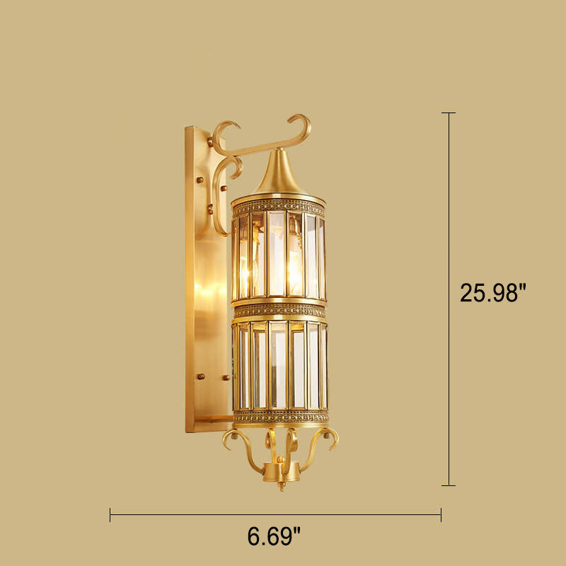 Traditional European Light Luxury Vintage Copper Glass 1/3-Light Wall Sconce Lamp