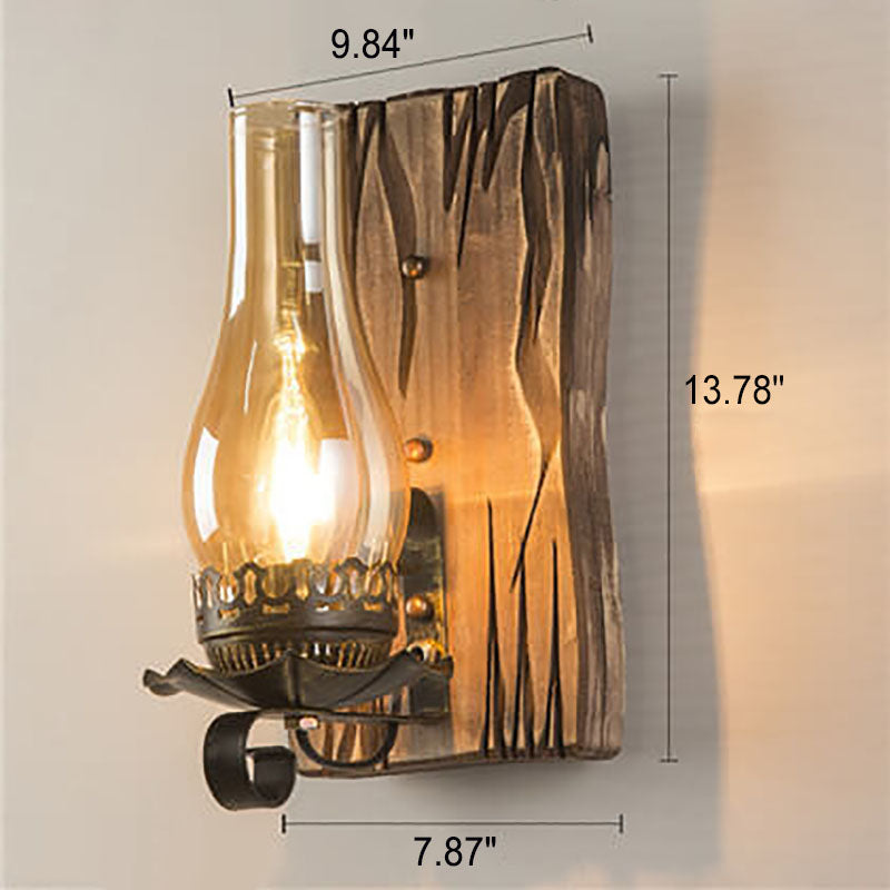 Retro Industrial Wood Iron 1-Light Wall Sconce Lamp