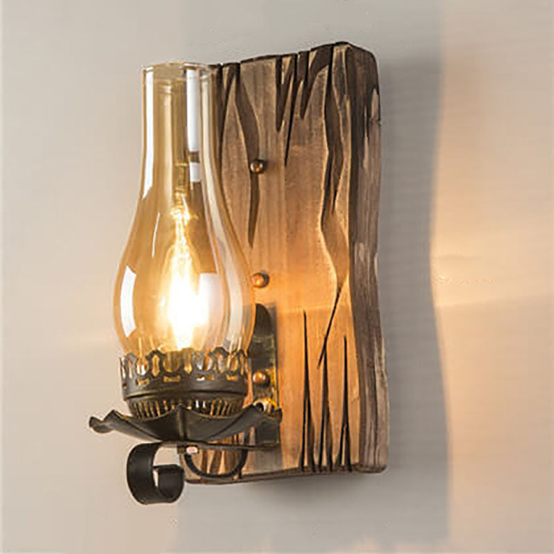 Retro Industrial Wood Iron 1-Light Wall Sconce Lamp