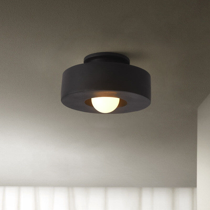 Nordic Vintage Resin Round Drum 1- Light Semi-Flush Mount Ceiling Light