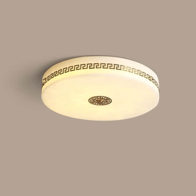 Modern Chinese Marble Round Copper Texture LED Flush Mount Ceiling Light