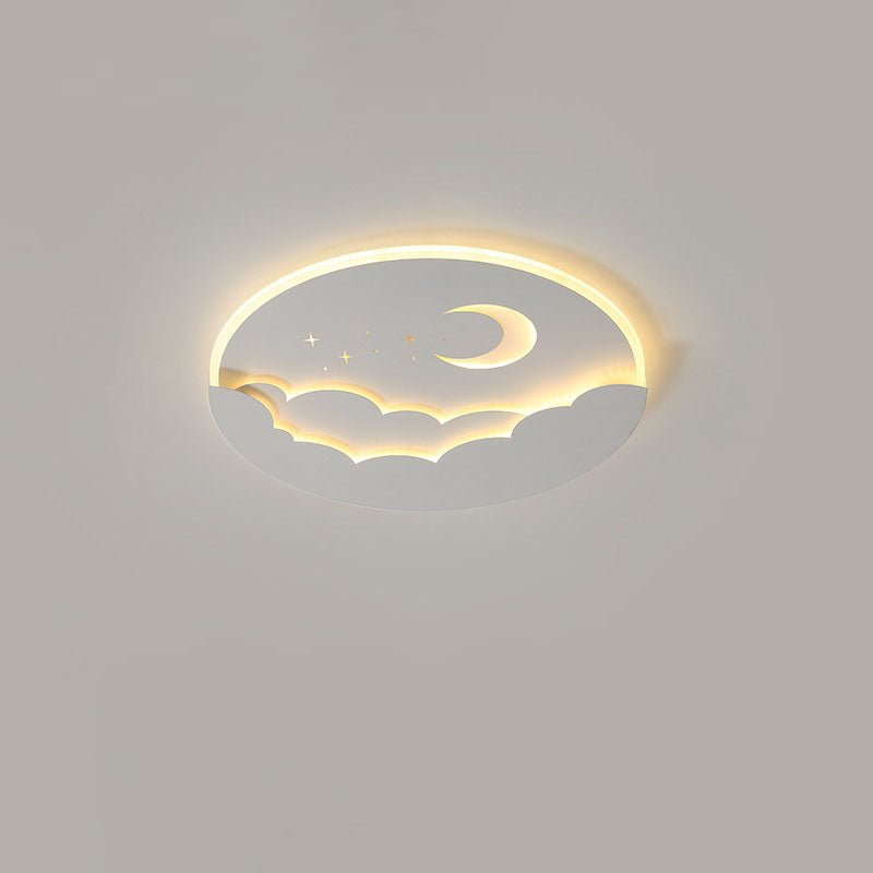 Modern Simplicity Round Moon Iron Aluminum Acrylic LED Flush Mount Ceiling Light For Bedroom
