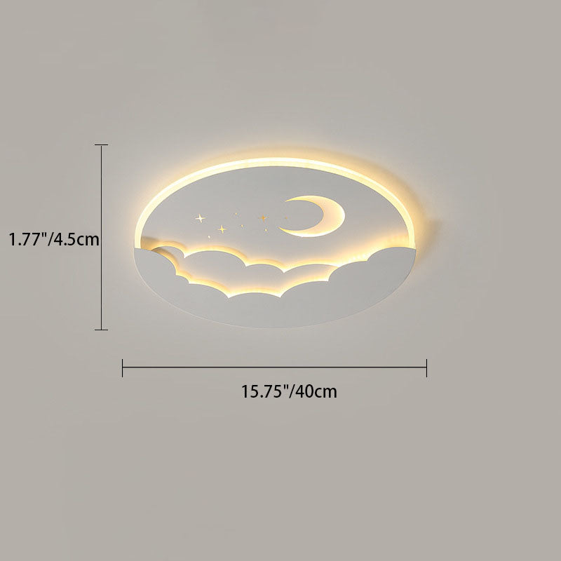 Modern Simplicity Round Moon Iron Aluminum Acrylic LED Flush Mount Ceiling Light For Bedroom