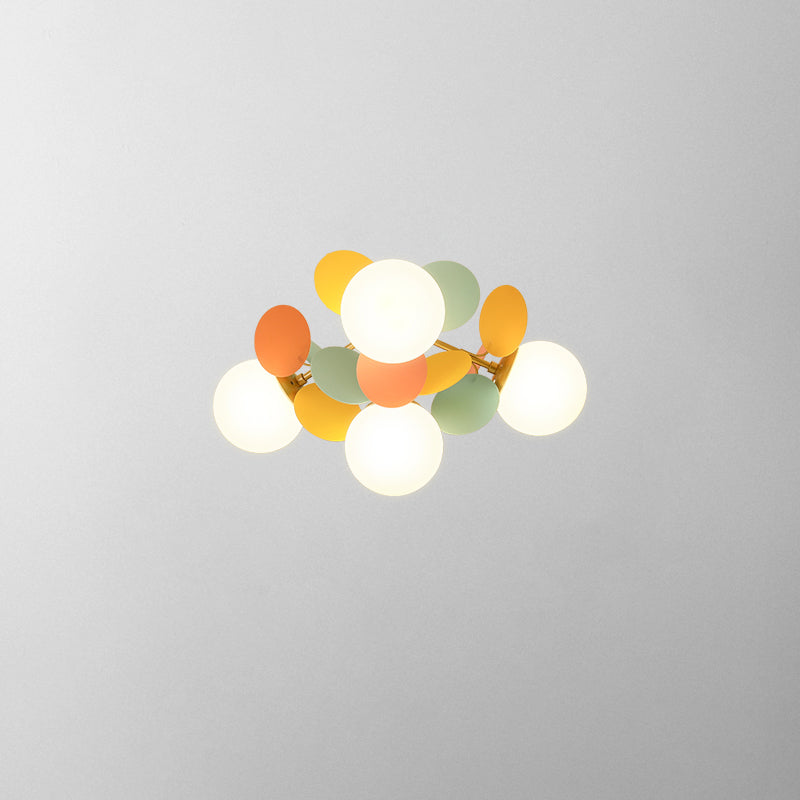 Contemporary Nordic Iron Acrylic Glass Flower Branch Round Ball 4/6/8 Light Semi-Flush Mount Ceiling Light For Living Room
