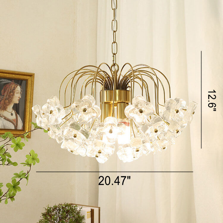 Vintage Four Leaf Flower Ice Glass 3/4 Light Chandelier