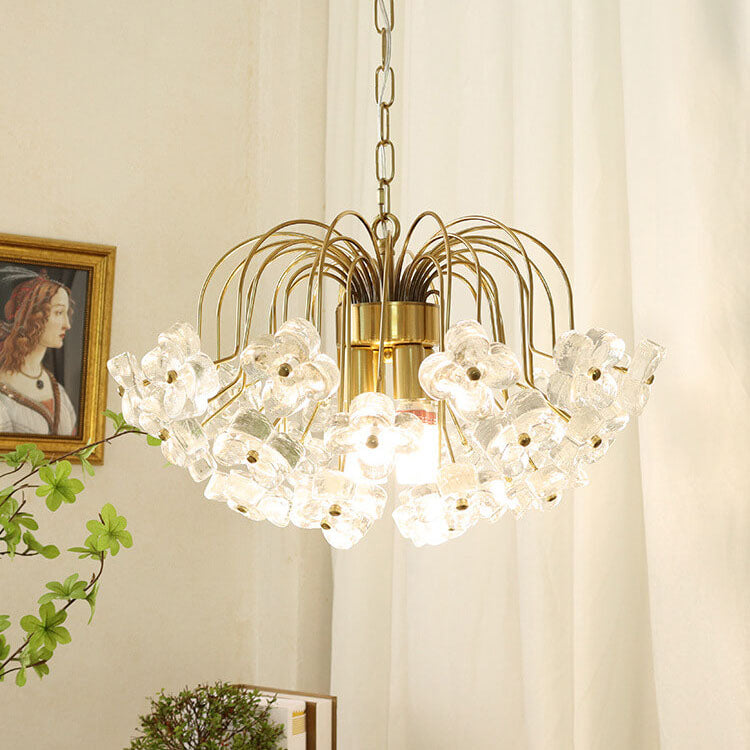 Vintage Four Leaf Flower Ice Glass 3/4 Light Chandelier