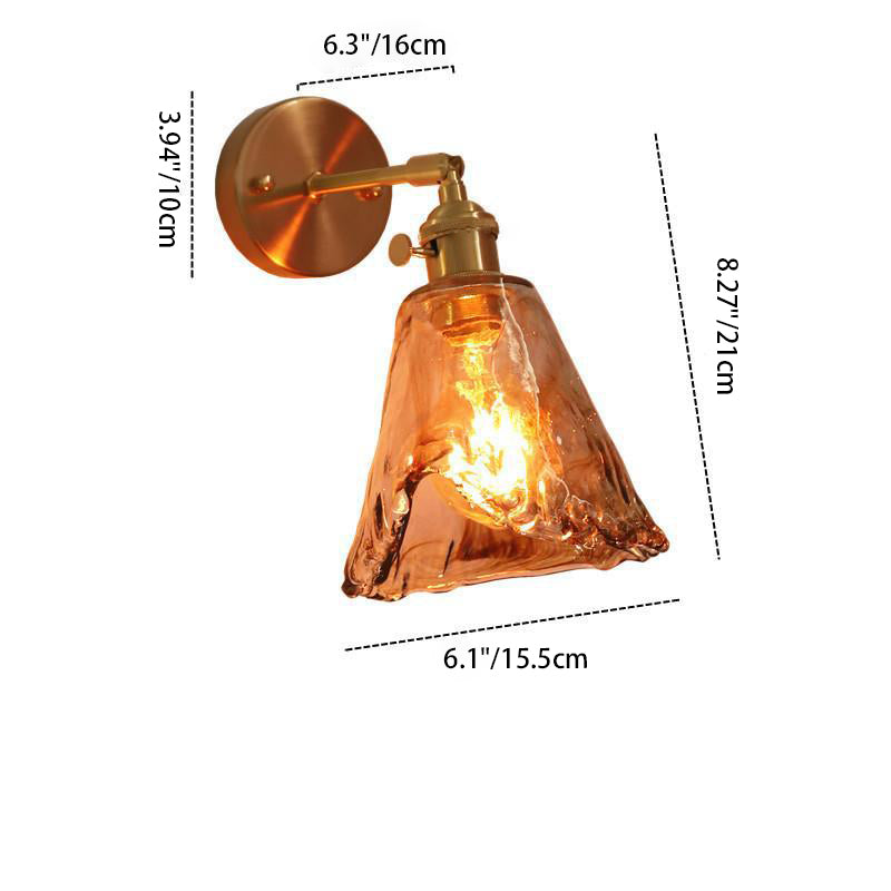 Modern Eclectic Amber Glass Geometric 1-Light Wall Sconce Lamp For Living Room