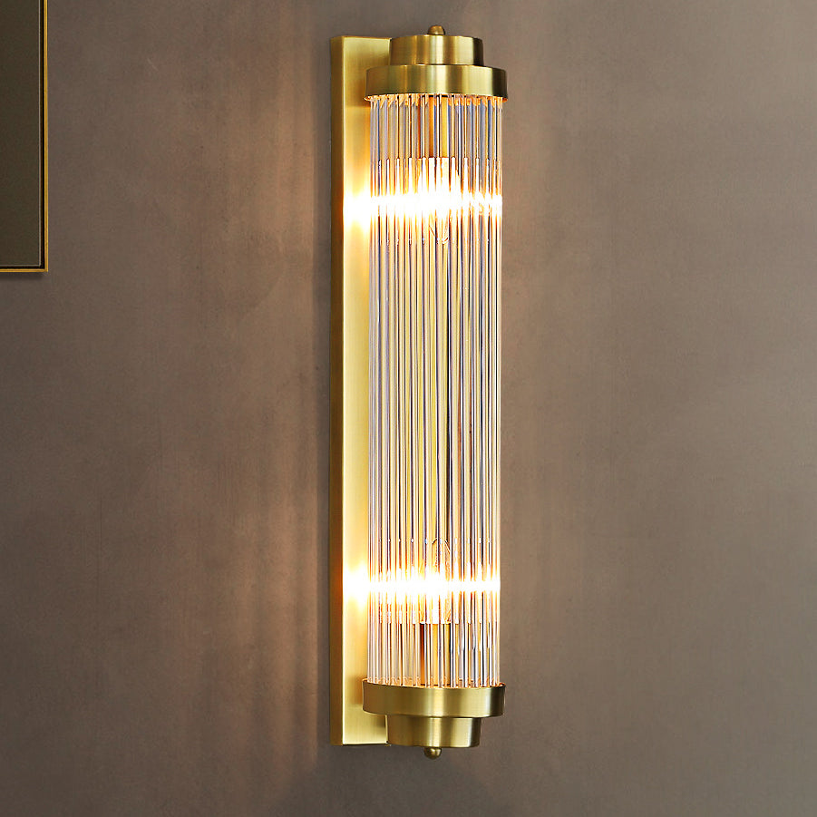 Traditional European Iron Glass Cylinder 2-Light Wall Sconce Lamp For Living Room