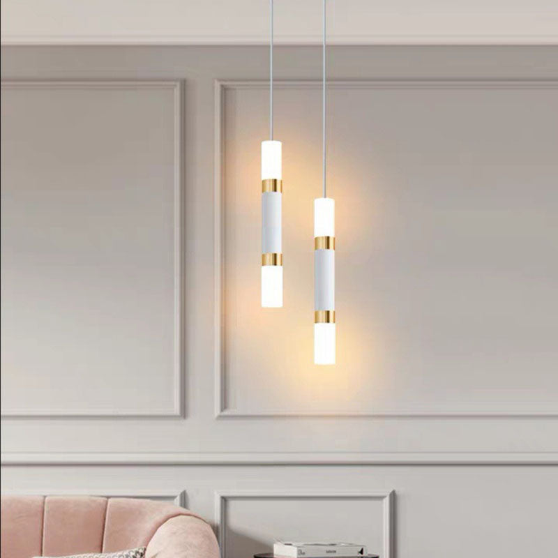 Modern Minimalist Cylinder Aluminum Acrylic LED Pendant Light For Bedroom