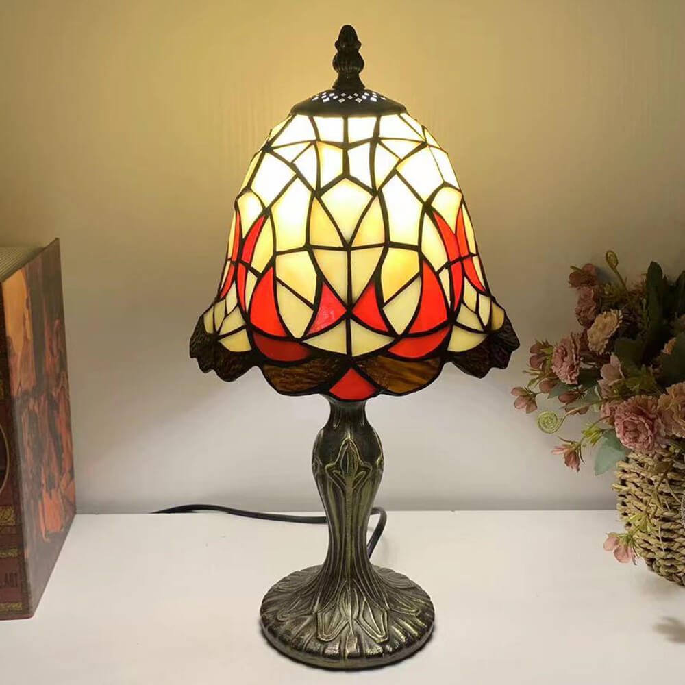 Tiffany Simple Flower Cup Alloy Stained Glass 1-Light Table Lamp