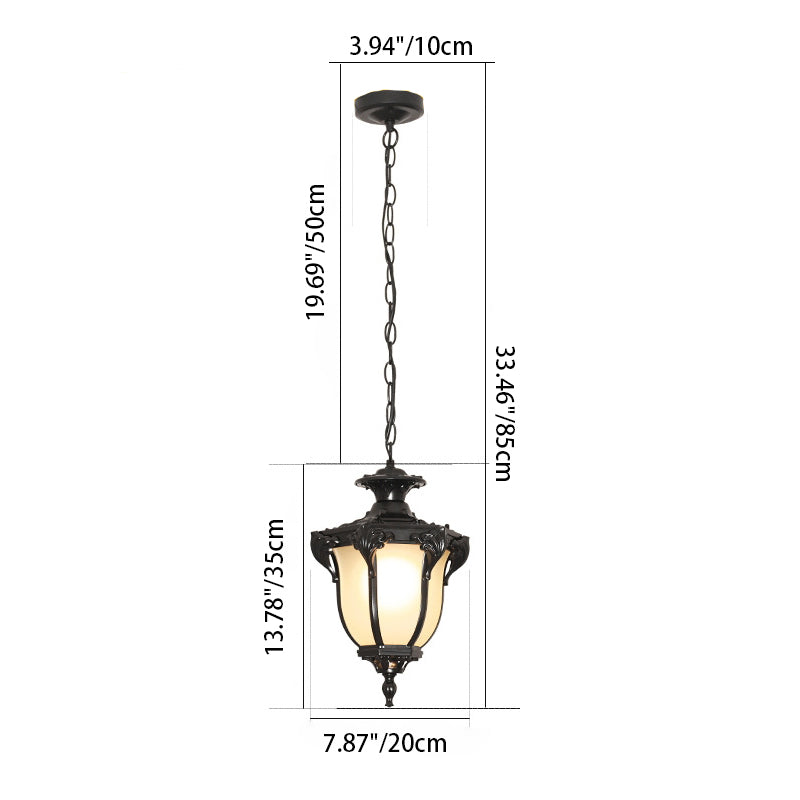 Traditional European Waterproof Aluminum Frame Glass Shade 1-Light Pendant Light For Garden