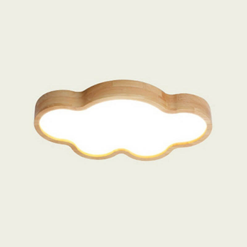 Scandinavian Modern Minimalist Clouds Stars Rubber Wood Acrylic LED Flush Mount Ceiling Light