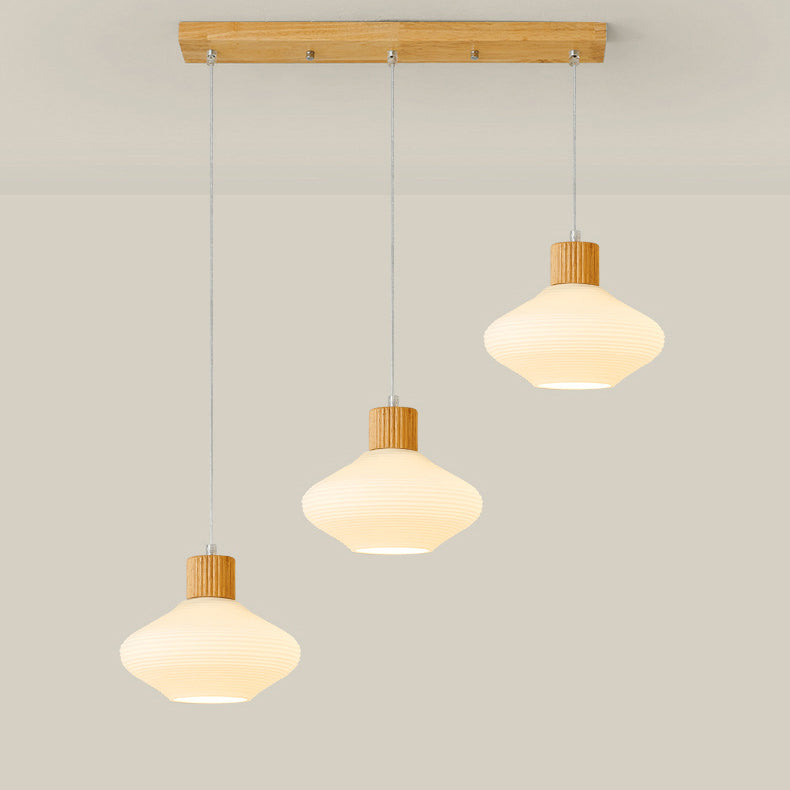 Japanese Simple Oval Glass Wood Island Light 1/3 Light Chandelier