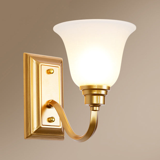 Traditional Rustic Floral Glass Shade Iron 1-Light Wall Sconce Lamp For Bedroom