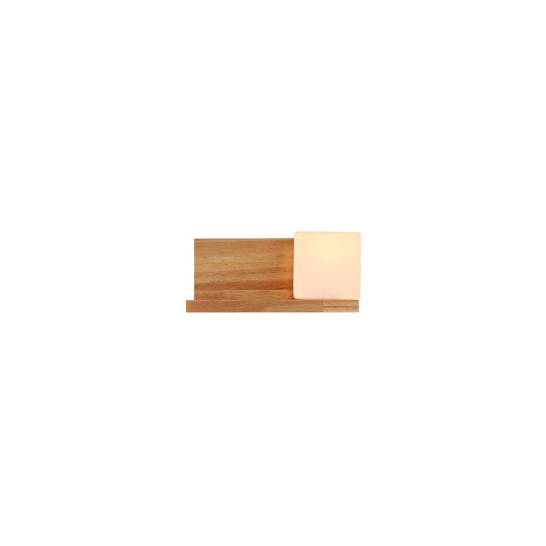 Japanese Minimalist Wood Square Glass 1-Light Wall Sconce Lamp