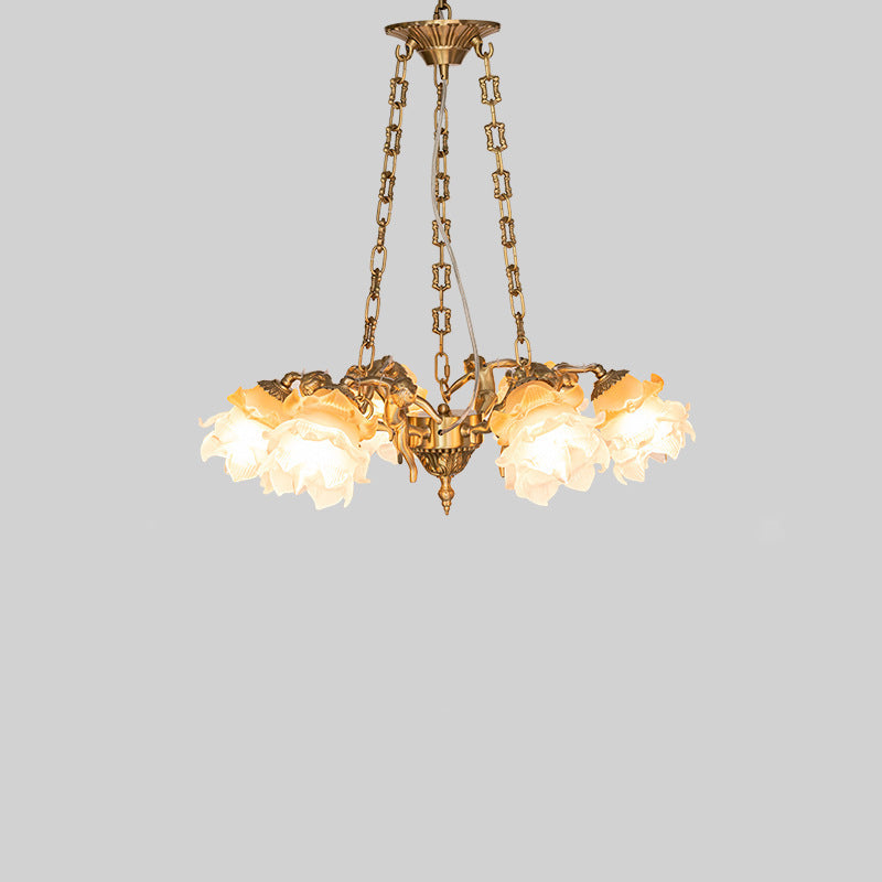 Traditional Vintage Angel Flower Copper Glass 1/3/6 Light Chandelier For Bedroom