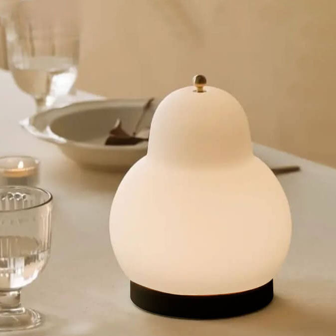 フレンチクリーム ペアシェイプ LED 充電式タッチテーブルランプ