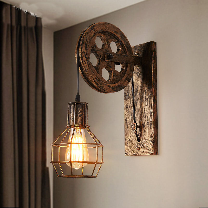 Traditional Vintage Linear Round Iron 1-Light Wall Sconce Lamp For Bedroom